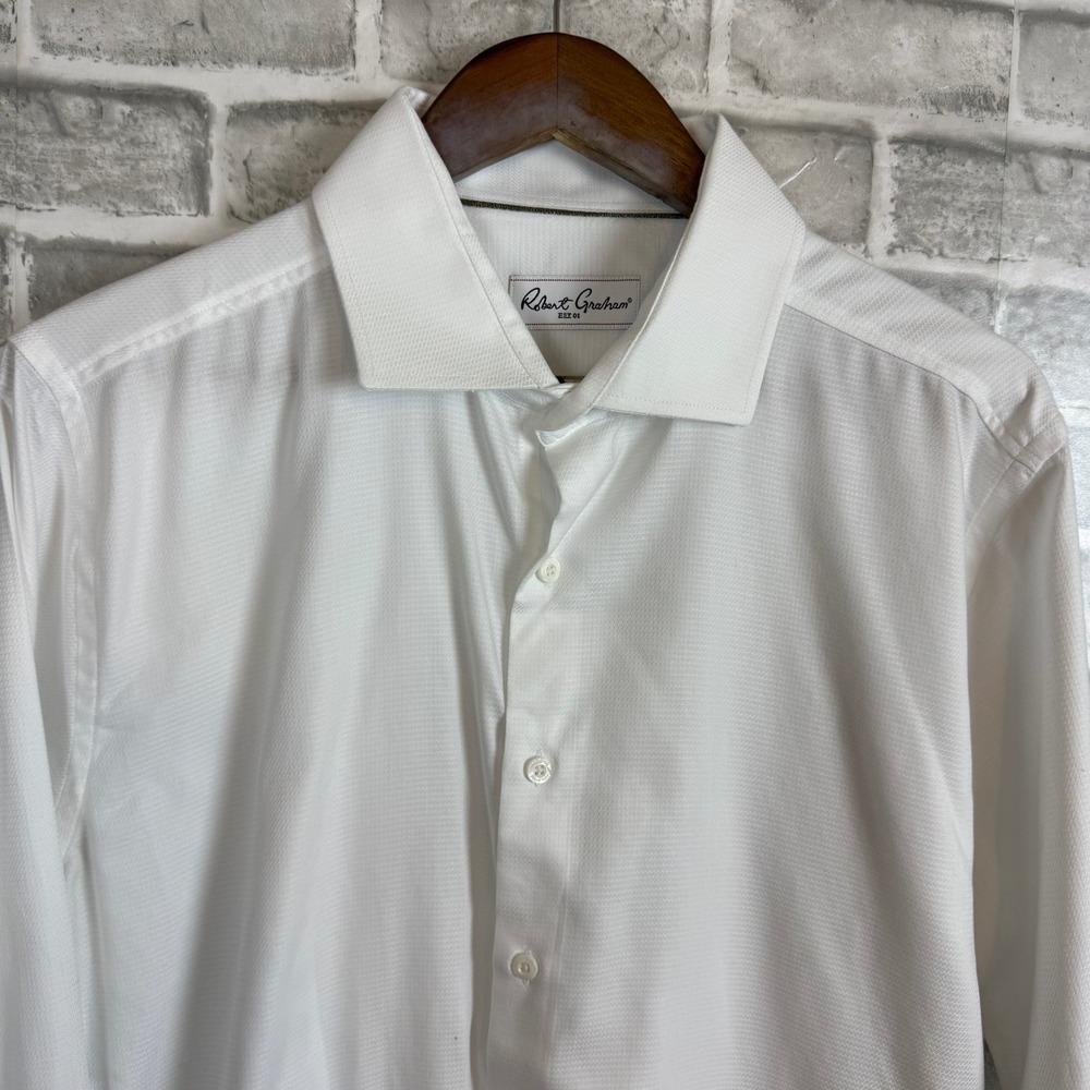 Robert Graham Mens White Textured Long Sleeve Button Down Dress Shirt 17 L/XL
